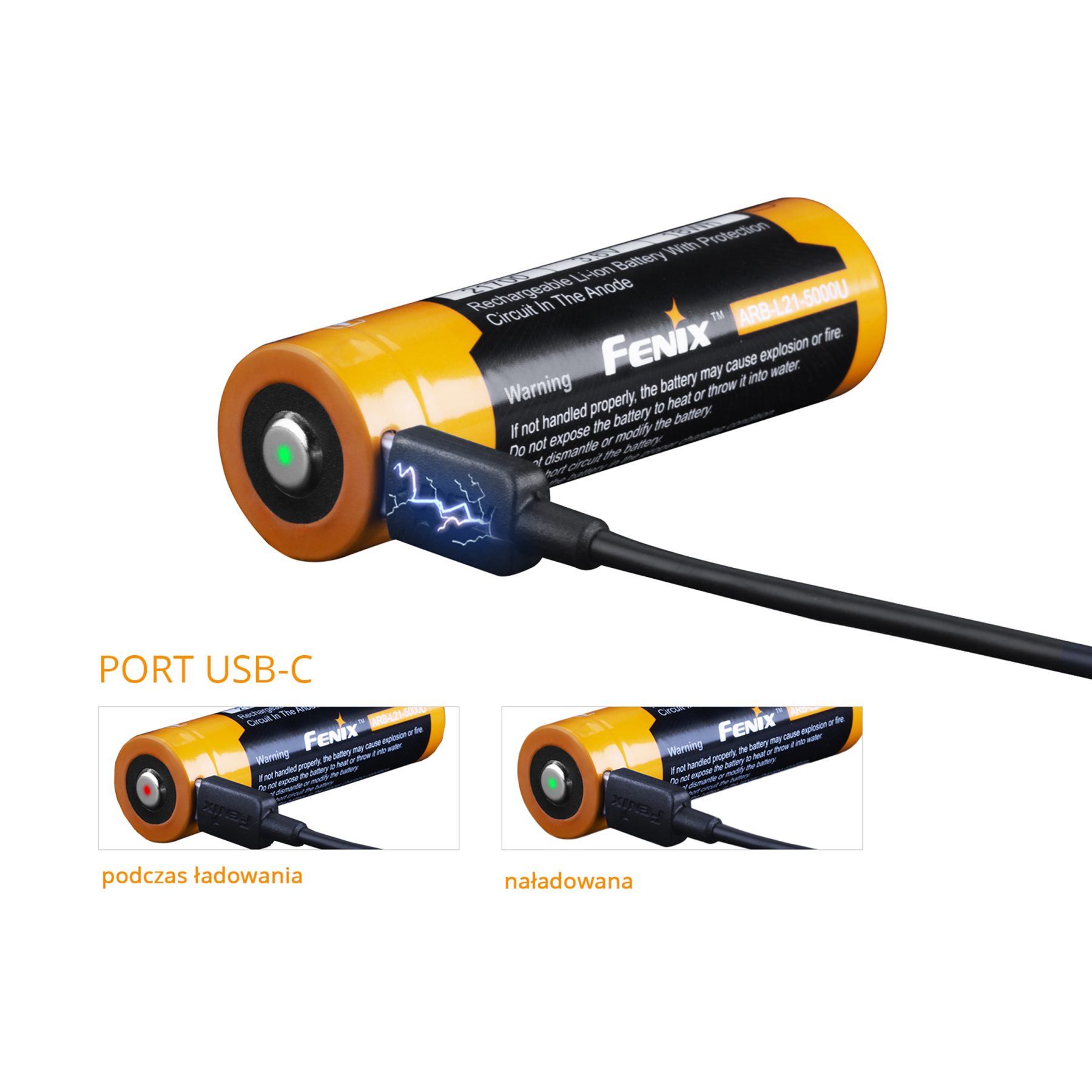 Akumulator Fenix USB ARB-L21U (21700 5000 mAh 3,6 V) - obrazek 5